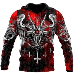 Men's Hooded Sweater Red Devil Satan Tattoo Oversized Explosive 3D Printed Unisex Casual Sportswear