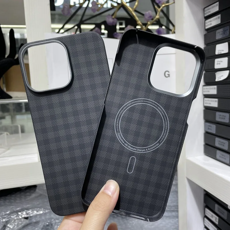 Deluxe Carbon Fiber 1500D Frosted Anti-Drop MagSafe Plaid Phone Case for iPhone 15  iPhone 15 pro Kevlar15pro Max Case