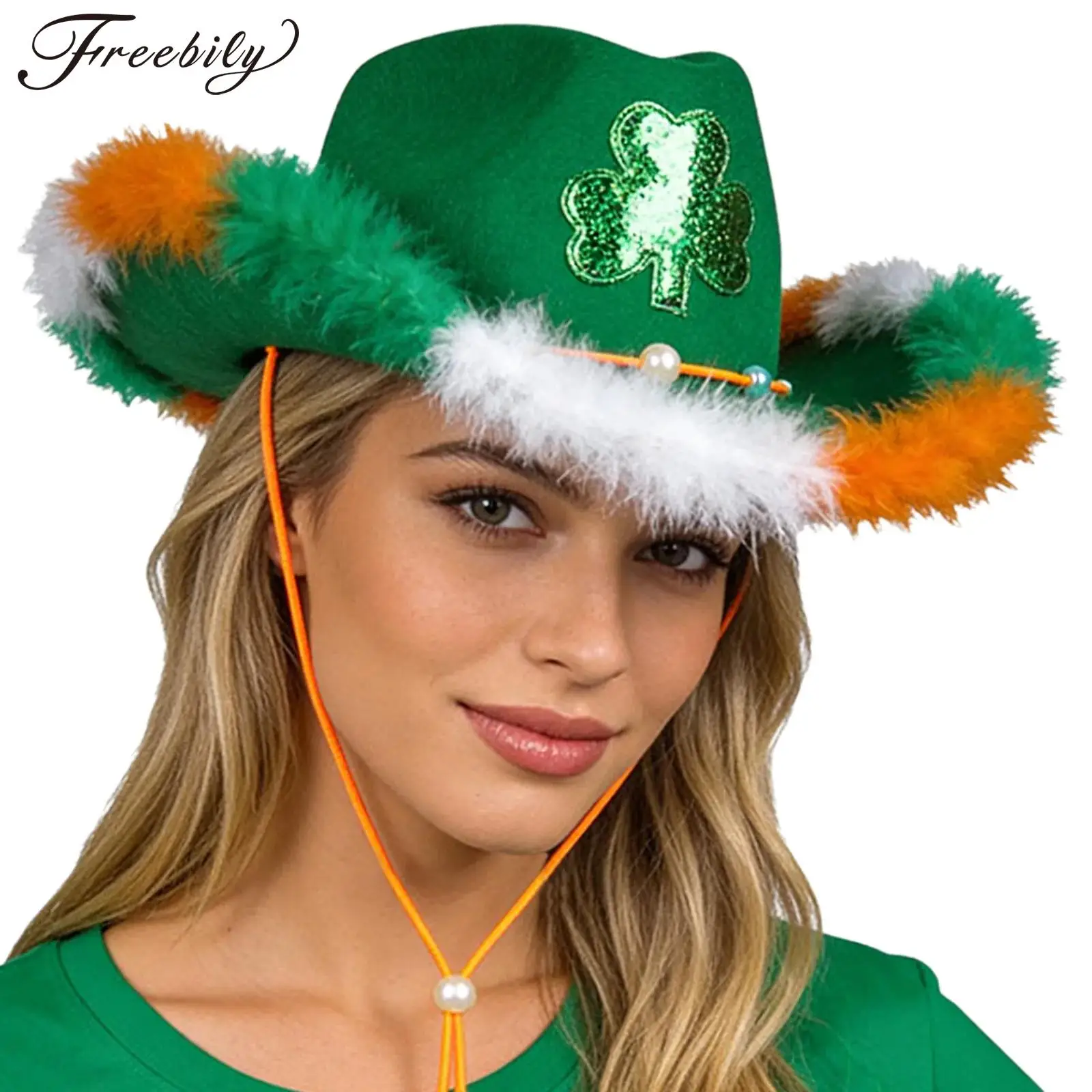 

Women Men St Patrick Day Mardi Gras Cowboy Hat Vintage Cowgirl Cap Headwear for Irish Holiday Carnival Festival Cosplay Party