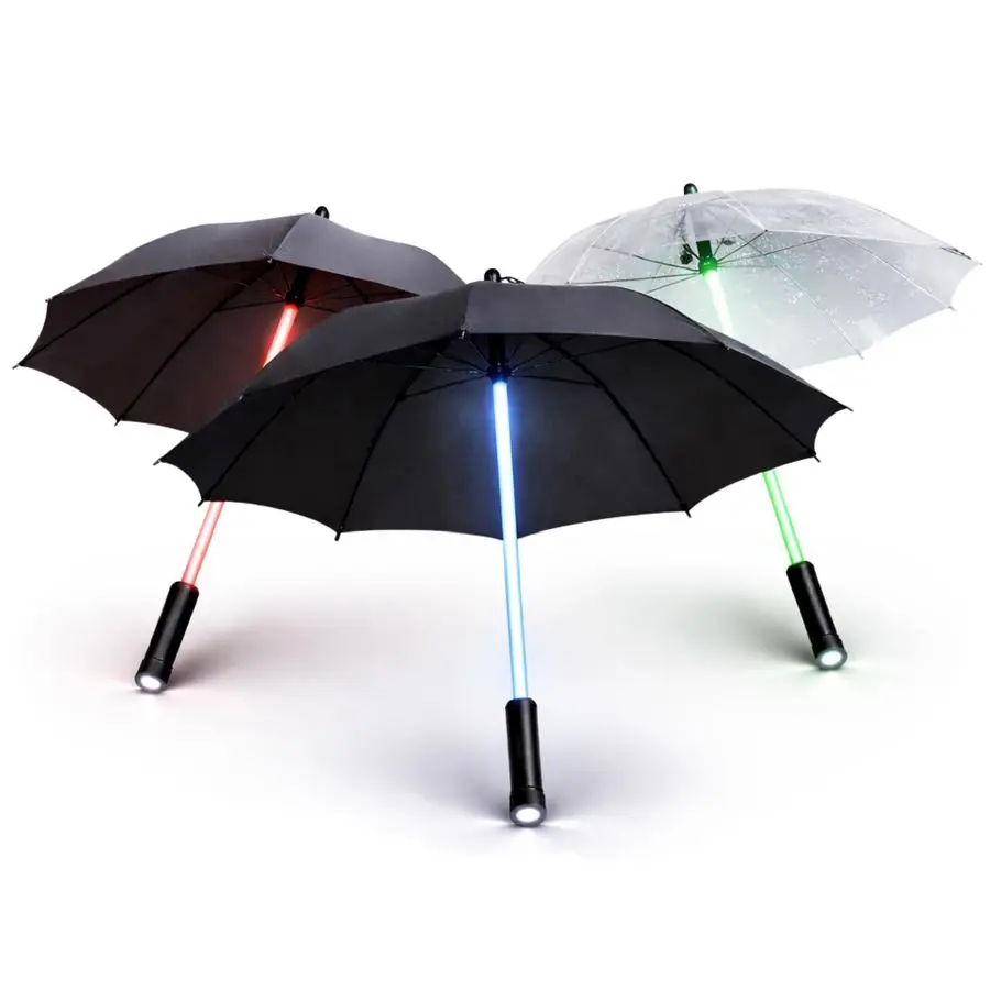 

3 PACK LED Light Up Umbrellas with 7 Color Changing Effects Windproof Golf Umbrellas with Flashlight Handle Clear Black Gray