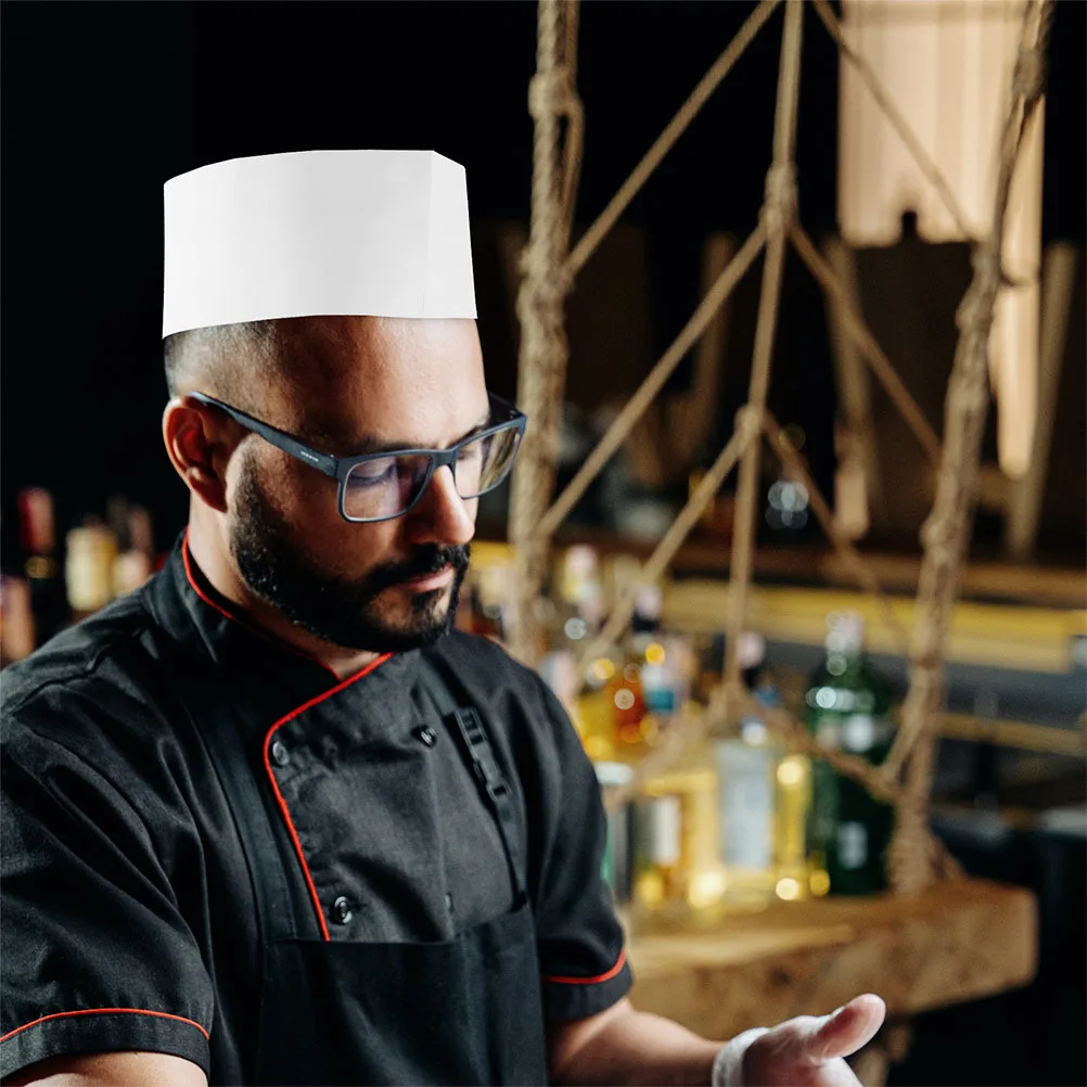 

50Pcs Disposable Paper Chef Hats White Cooking Caps Breathable Catering Caps for Bakery Kitchen Service School Chef Hats