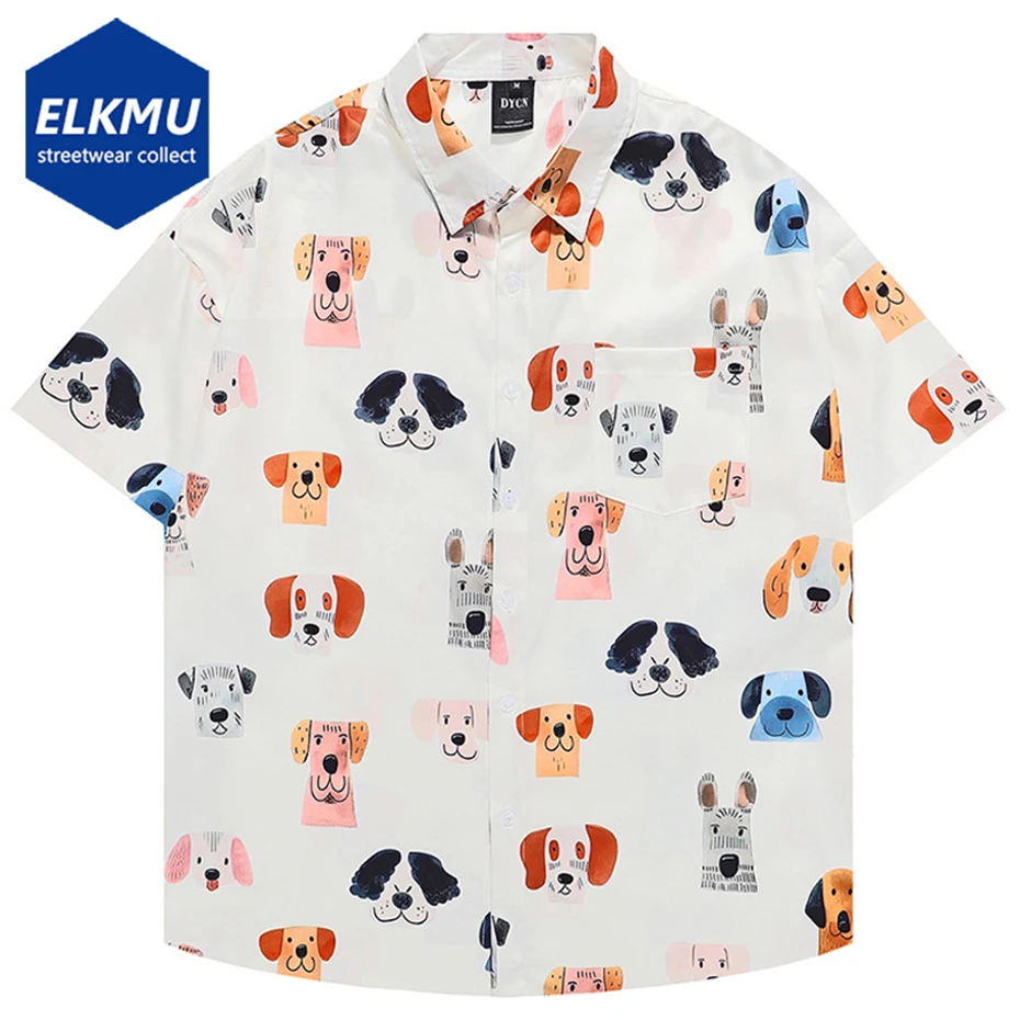 

Funny Cartoon Dogs Graphic Shirts Loose Short Sleeve Kawaiian Shirts Men's Summer Casual Oversized Shirts Button Up Blouse Tops