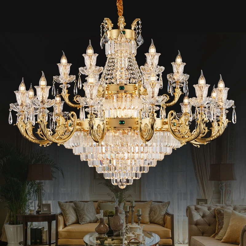 French Style Baroque Hotel Lobby Staircase High Quality Crystal Lighting Luxury Villa Living Room Bedroom Brass Chandelier