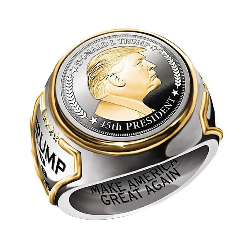 Luxury Ring Trump Printed USA Inscribed Hip Hop Women Men Trump Supporter Ring Color Matching Stainless Knuckle Ring