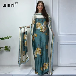 WINYI 2024 New African Women Dashiki boho print muslim woman dubai Free Size Design With Scarf Maxi Loose African Elegant Dress