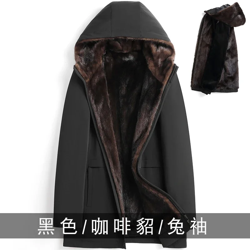 8XL Parkas Men's Whole Mink Real Fur Jacket Men Clothing 2023 New Winter Clothes for Male Large Size Mid Long Fur Hooded Coat FC