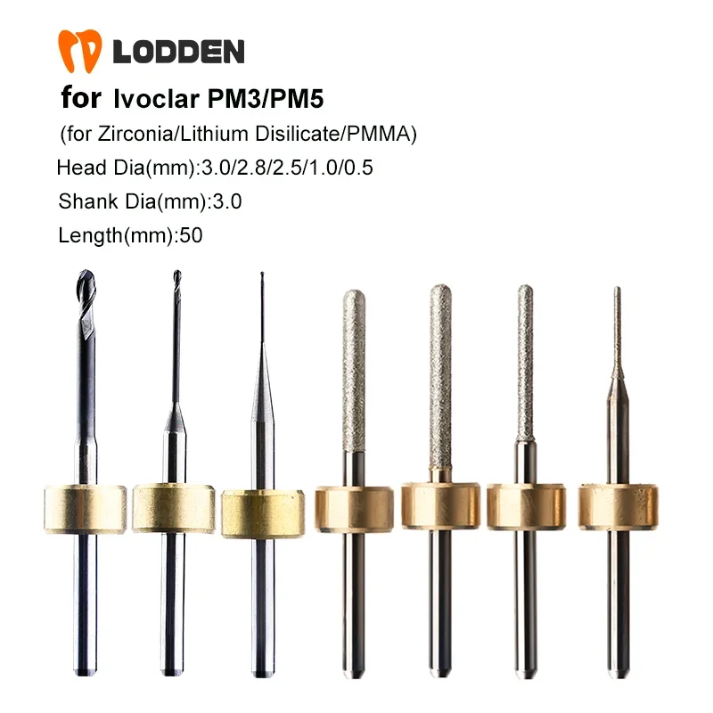 

Фрезерные боры для Ivoclar PM3 PM5 Стоматологическая лаборатория Цирконий Литий Дисиликат PMMA D3 Шлифовальные сверла Стоматологические фрезерные инструменты