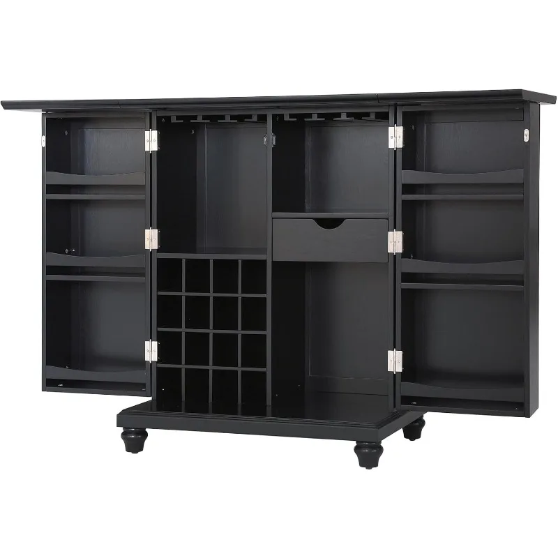 Crosley Furniture Cambridge Expandable Bar Cabinet with Storage Shelves, Drawer, and Wine Rack, Black