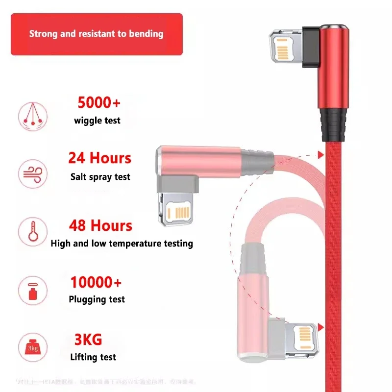 90 Degree USB Cable For iPhone 14 13 12 11 Pro Max X XR 6s 7 8 Plus 2m 3m Lead Mobile Phone Fast Charging Cord Data Charger Wire