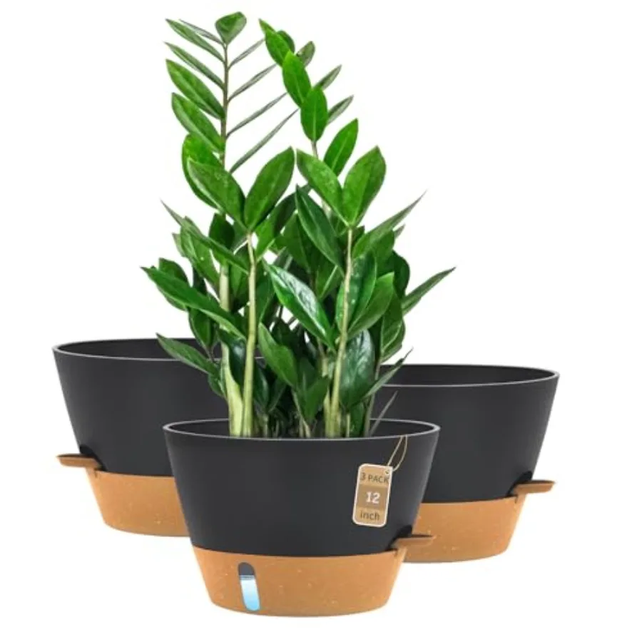 

Self Watering Planters with Drainage Holes Large Flower Pots for Indoor Outdoor Plants Garden Pots Grey 3 Pack