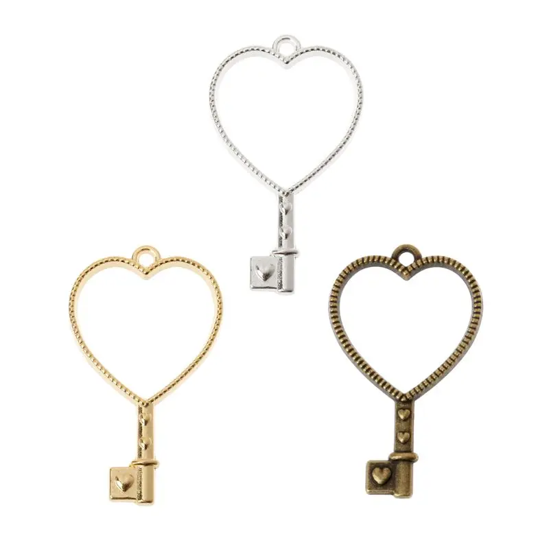 

10x Heart for Key Pendant Metal Frame Pendant UV Resin Blank Press Flower Bezel D5QB