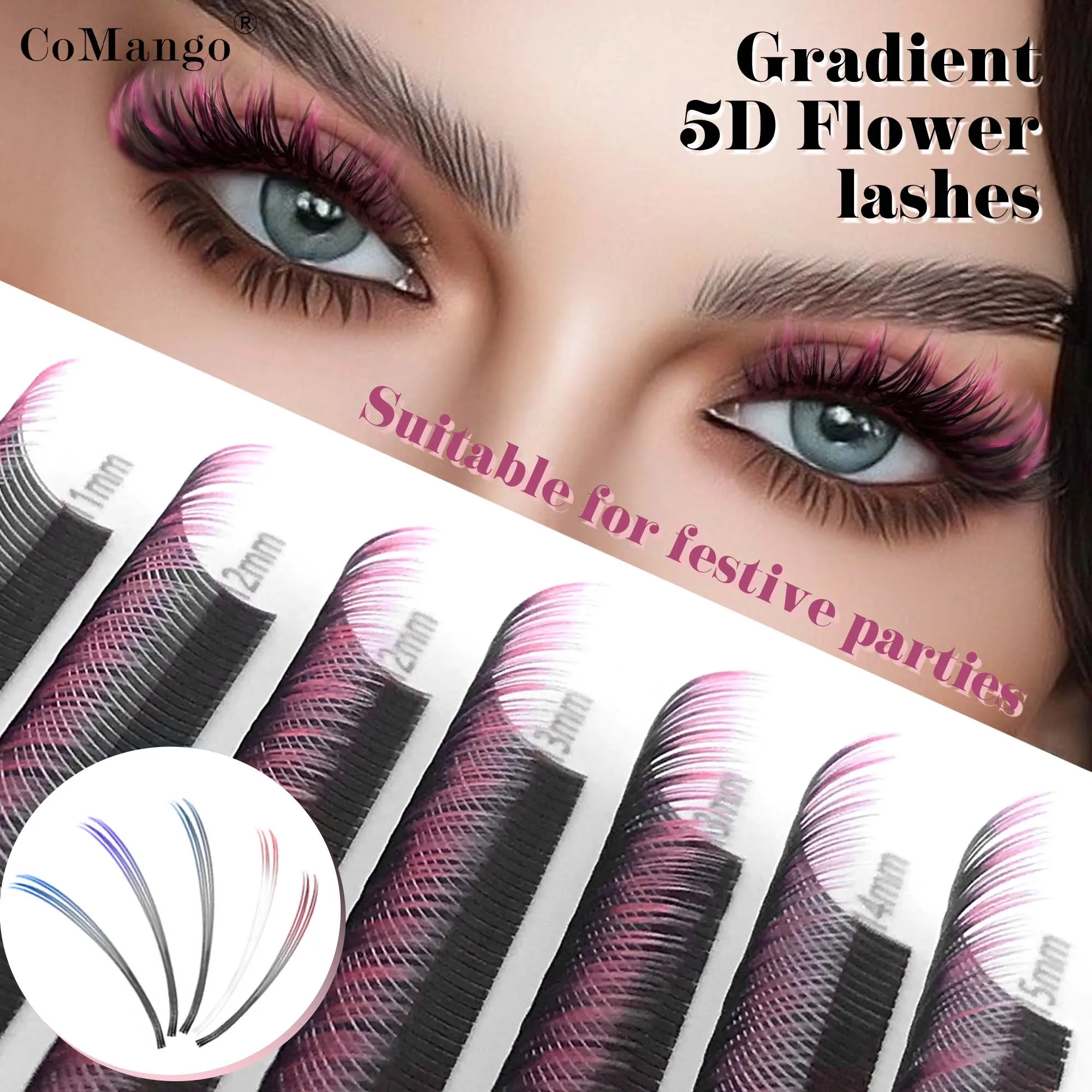 CoMango 5D Flora Spike Lashes Farbverlaufsfarbene Wimpern C/D Curl Natural Flowering Suit für Party Halloween