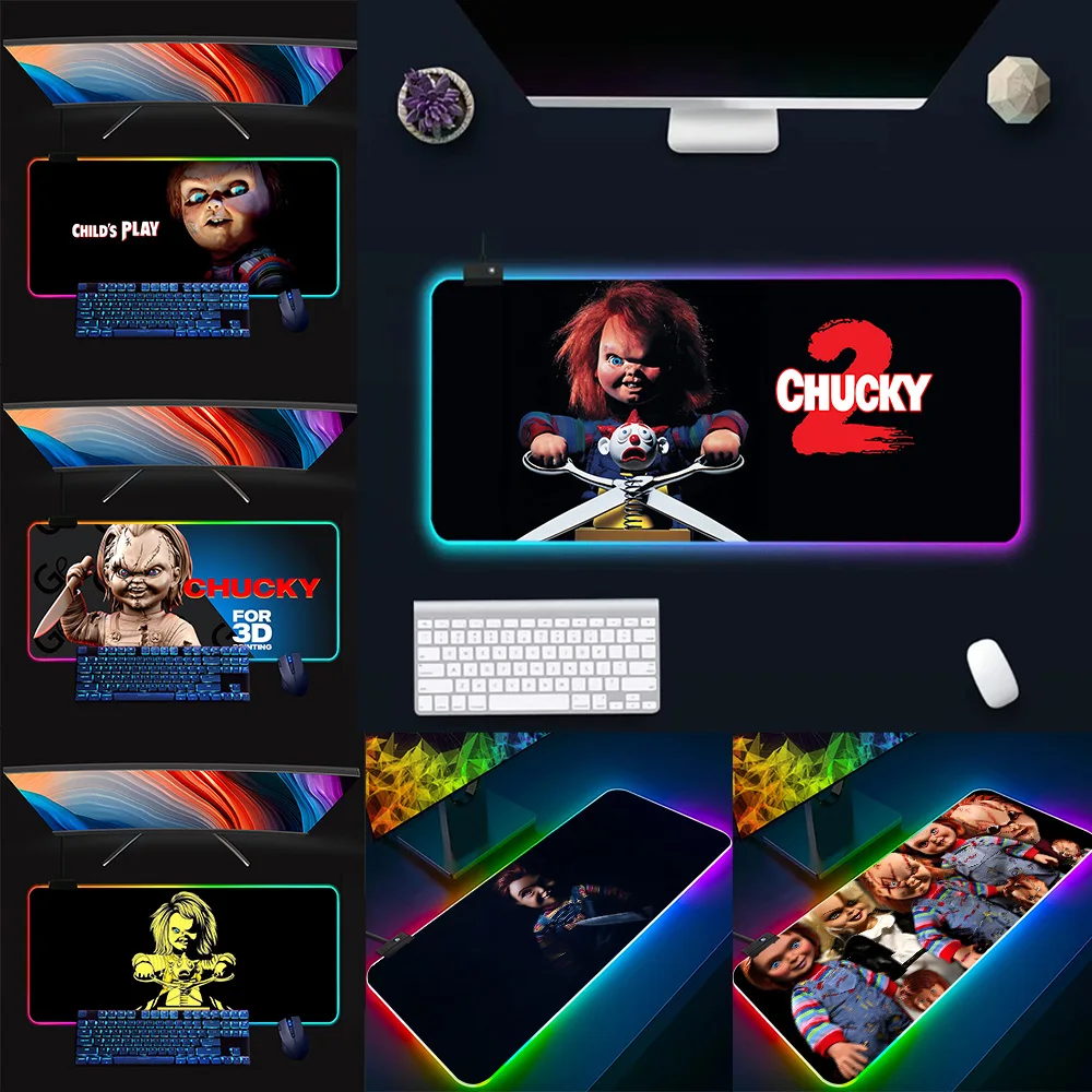 borracha gaming mouse pad com led glowing mousepad horror chucky doll rgb pc gamer keyboard computador mausepad 01