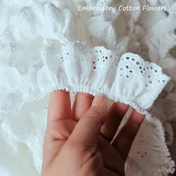 4CM Wide Luxury White cotton Embroidery Lace Fabric DIY applique collar trim ribbon Sewing guipure wedding cloth Womens dresses