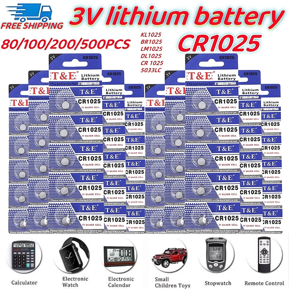 

100pcs CR2025 CR 2025 3V Lithium Battery DL2025 BR2025 KCR2025 For Car Remote Control Watch Motherboard Scale Button Coin Cells