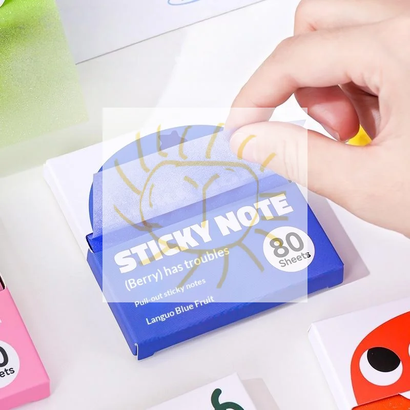 ​ 80 hojas/caja de bloc de notas autoadhesivo, notas adhesivas tipo tirador, papel transparente nacarado para suministros de papelería para oficina y escuela