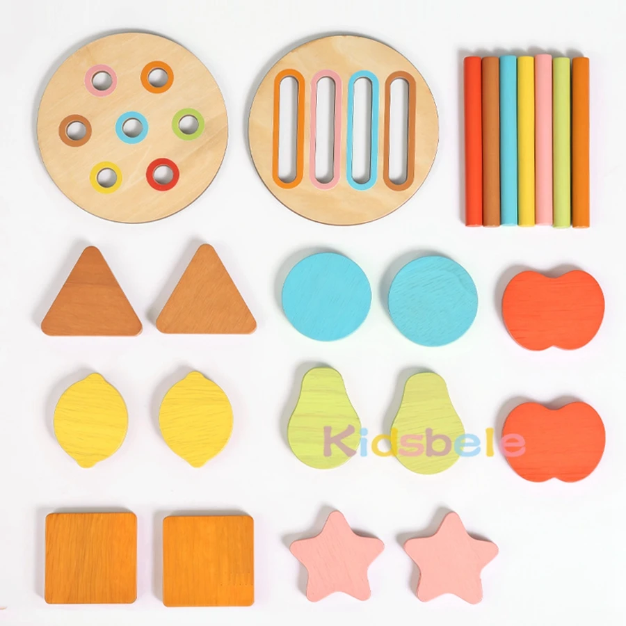 Jouet Montessori en bois pour tri des couleurs et formes assorties – Ensemble de chevilles d'entraînement de la motricité fine pour les tout-petits et les enfants d'âge préscolaire