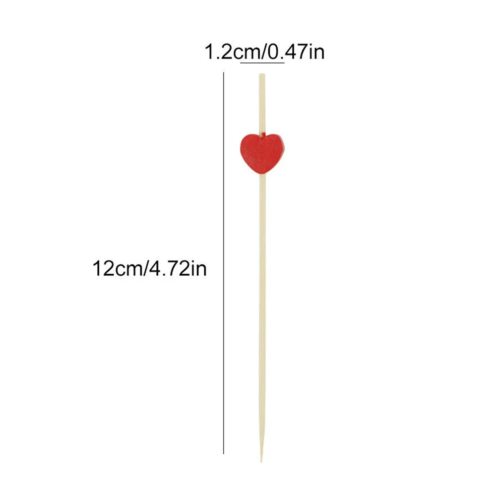 100pcs 12cm Heart Flower Bamboo Pick Buffet Cupcake Fruit Fork Party Dessert Salad Stick Cocktail Skewer for Wedding Decor