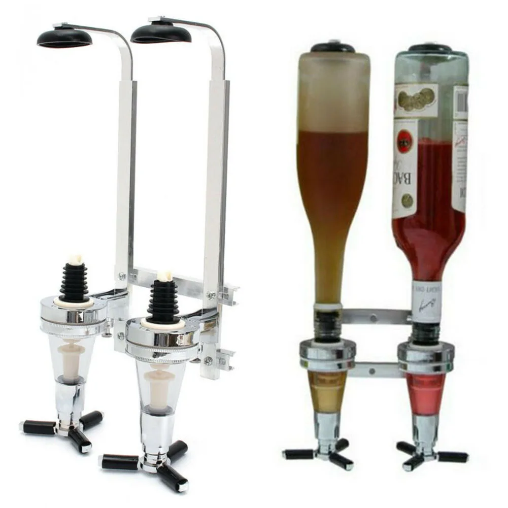 Aluminium and ABS Wall Mounted Liquor Dispenser with Dual Flow Valves and Spring Loaded for Standard Size Bottles