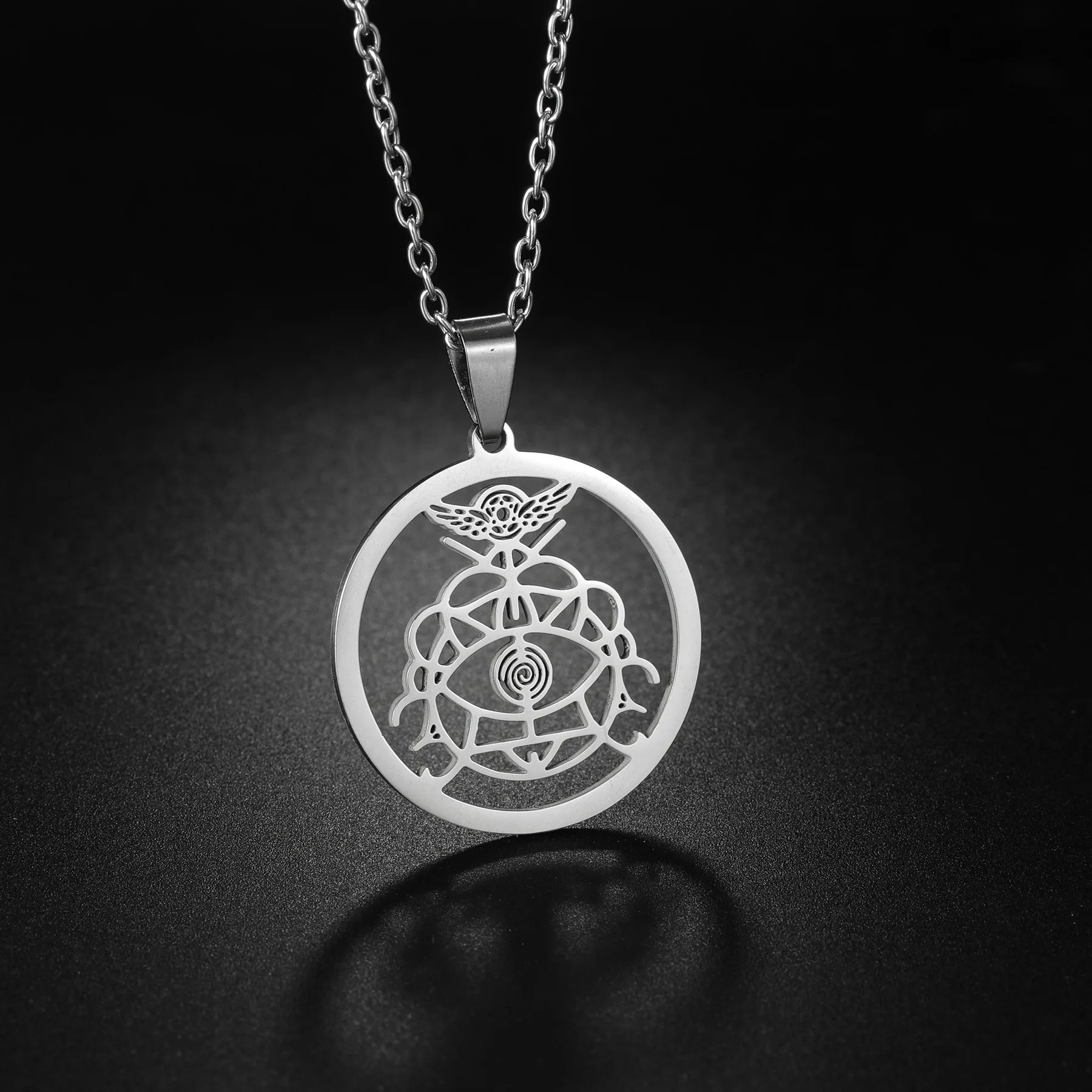 Islamic Son Star Double Moom Pendant Necklace for Women Men Stainless Steel Evil Eye   Fashion Jewelry for Friend Birthday Gift image 4