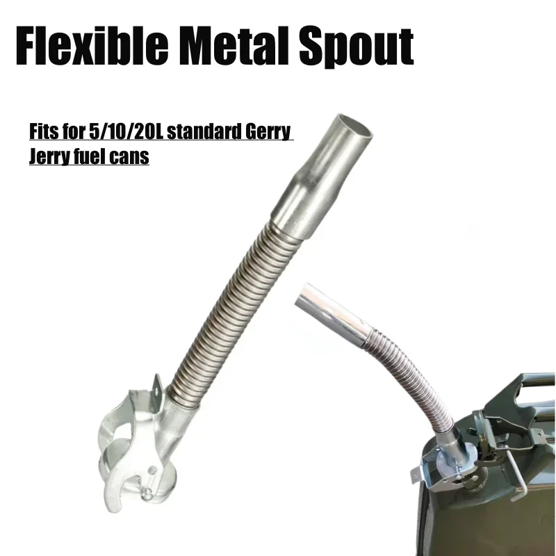 Silver Flexible Metal Pouring Can Spout W/ Gas Fuel Nozzel For Gerry Jerry Can 5/10/20L