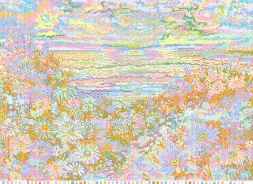 9CT 100X75CM Flowers Sea Needlework,DIY Living Room Printed Cross Stitch,Set For Embroidery Kit Full Cotton Threads
