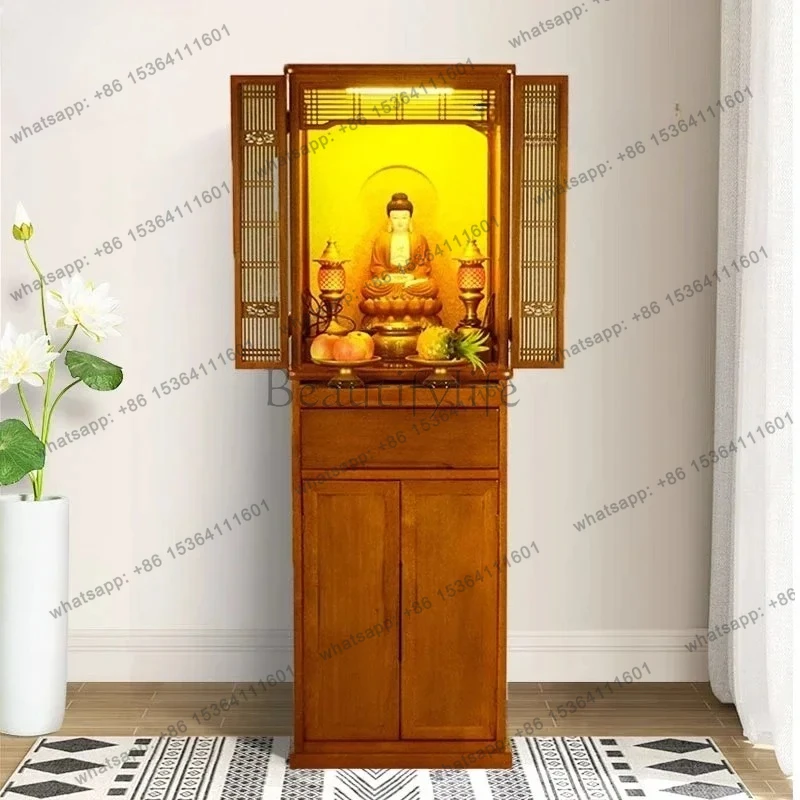 Customizable Buddhist Shrine Standing Cabinet Guanyin Buddha Statue Offering Table Modern Style God Of Wealth Shrine Gong Bud