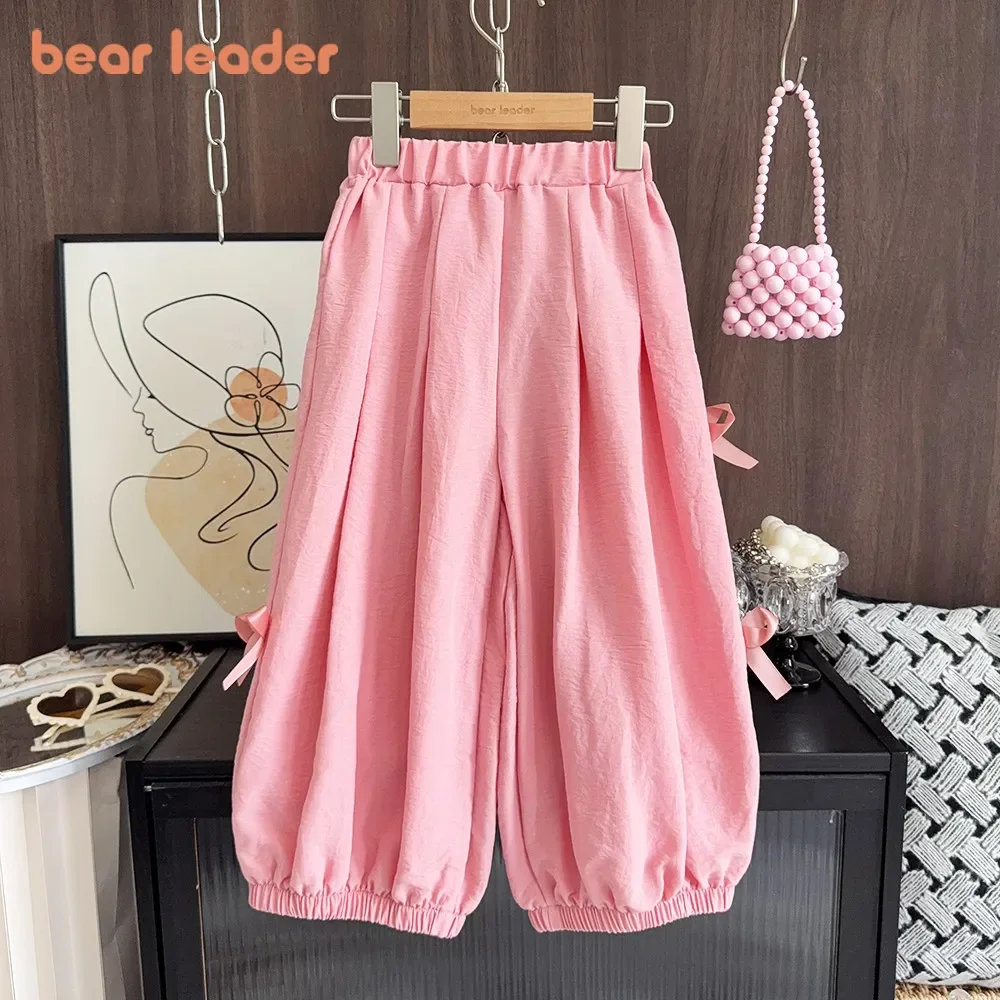 

Bear Leader Sweet and Cute Pink Baby Girl Clothes 3-7 Years Old Summer Fashion New Bow Decoration Children's Casual Pants