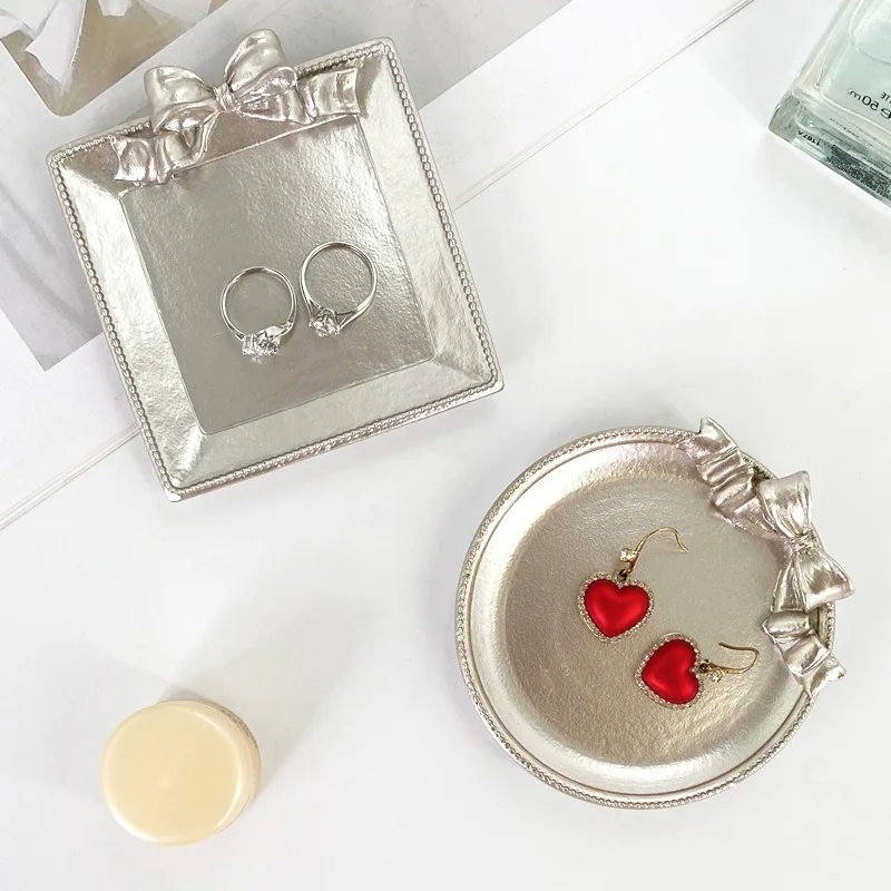 

Mini Jewelry Tray Sliver Gold Vintage Handmade Tray Perfect for Perfume Trinket Catchall and Dresser Bathroom Vanity Table