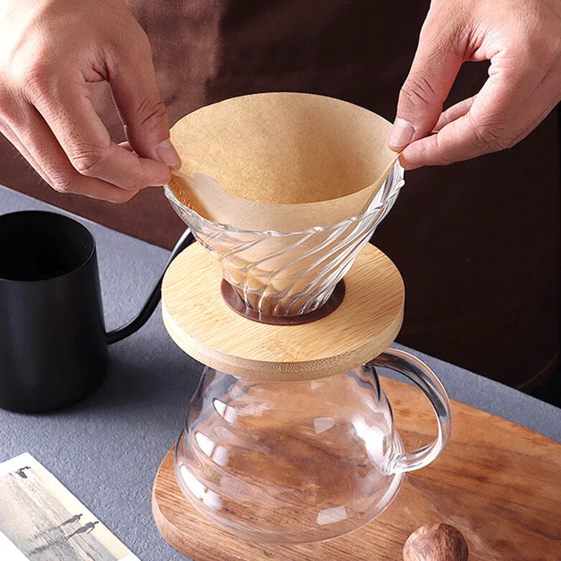 10–100 Stück Kaffeefilterpapier, V-förmiger Holzzellstoff-Kegelfilter, zum Übergießen von 2–4 Tassen, natürlicher Tropfkaffee, Papierfilter, Zubehör – Detail 2