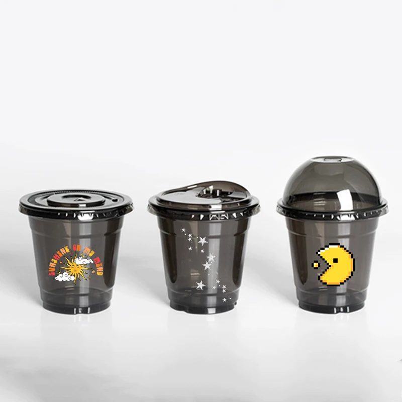 LogoDisposable Transparent Pet Coffee Cups, Cold Drink Cups, Ttransparent Cup Sleeves, Black Plastic Milk Tea And Ice Cream Cups