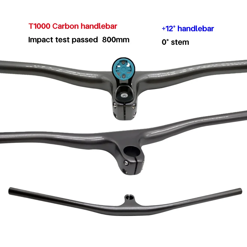 

+12° bar Bike Bicycle carbon handlebar 660mm--800mm Mtb Integrated Handlebars Stem 35/45/55/65/75mm Impact test over 800mm