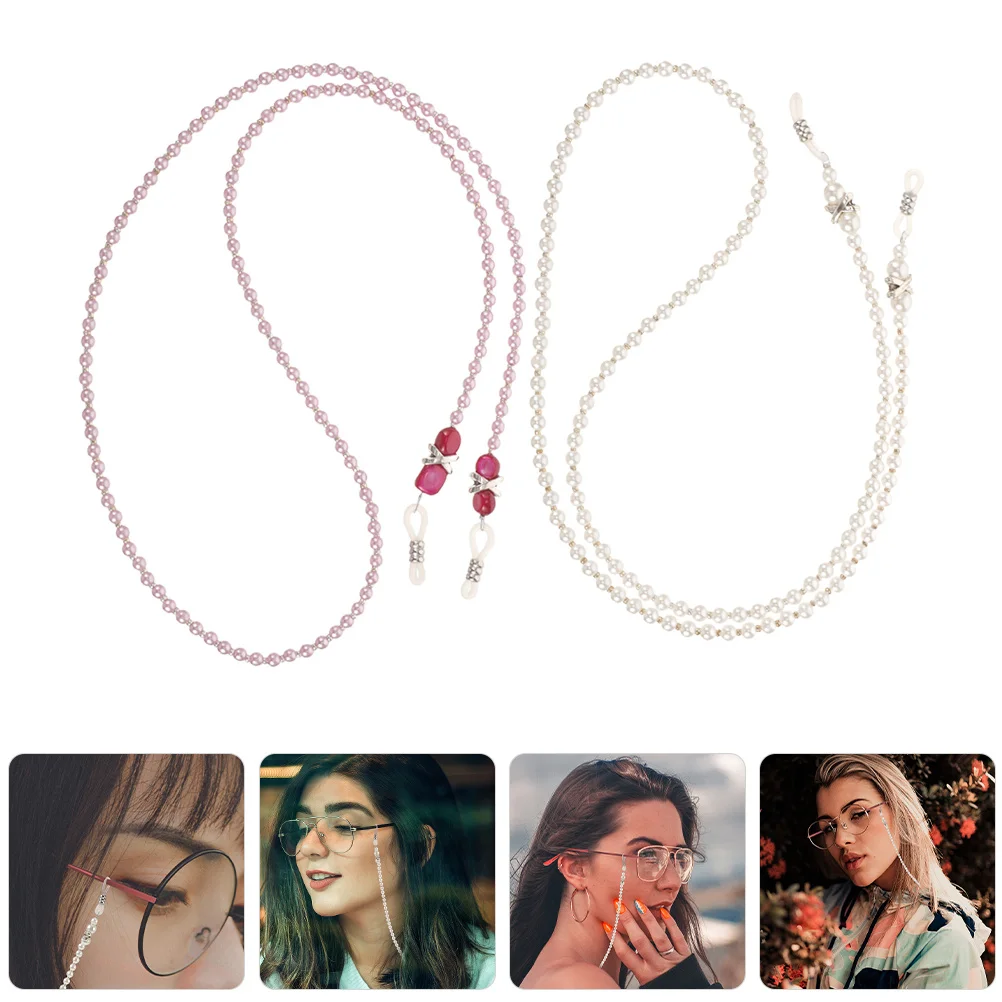 

2pcs Eyeglass Chain For Women Pearl Lanyard Beaded Glasses Holder White Purple Sunglass Chain Reading Glasses Lanyard Eyewear