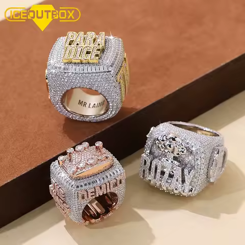 Personalized Baguette Moissanite Custom Rings For Men 925 Silver Custom Letter Name Championship Ring Hip Hop Luxury Jewelry