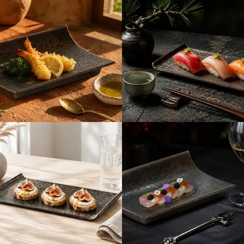 for Dark metal square plates, customized ceramic tableware, suitable for luxury hotel high-end catering, art plate, wholesale