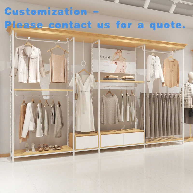 

custom.Solid Wood Floor-to-Floor Hanger Display Rack Women's Clothing Store Rack Clothes