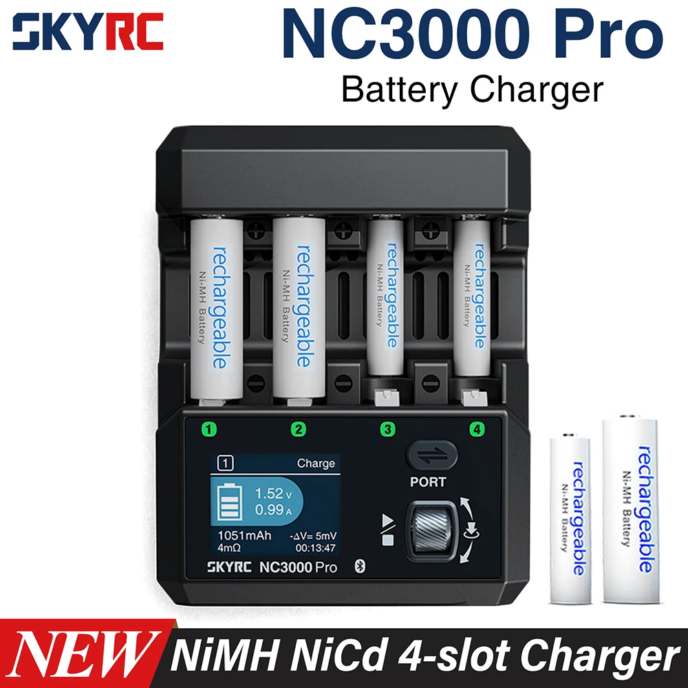 NEW SkyRC NC3000 Pro NiMH NiCd Battery Charger PD/QC AA/AAA Smart Battery Charger 4-slot LED Screen APP Control Charger Discharg
