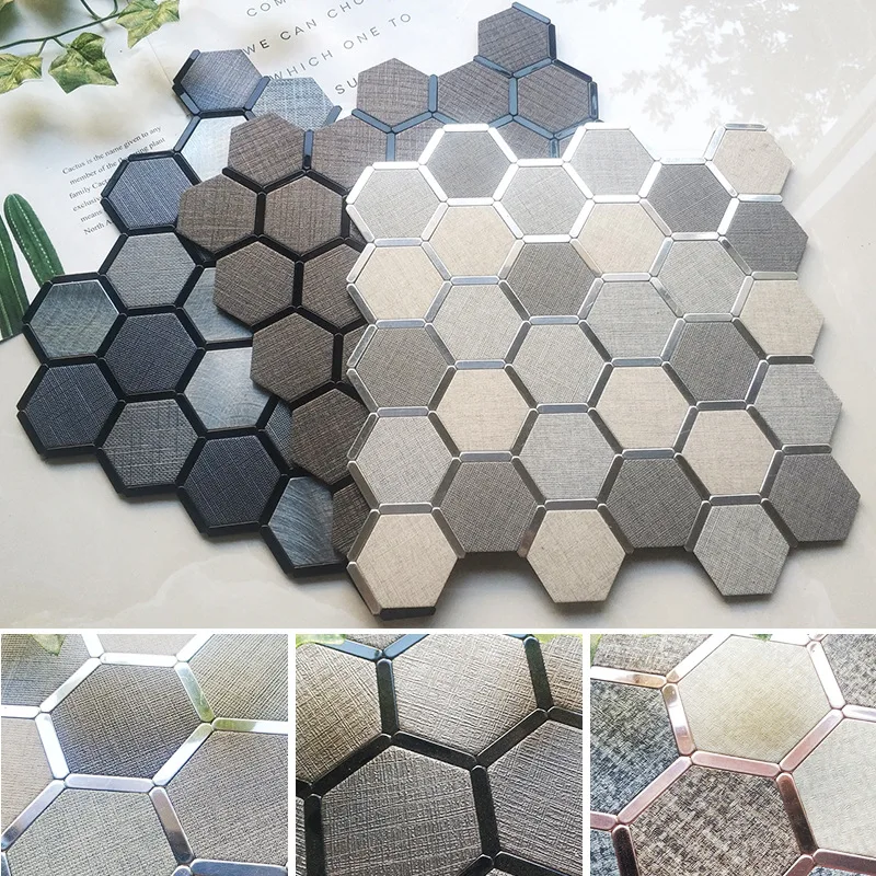 Шестигранная металлическая наклейка на стену, самоклеящиеся обои из матовой нержавеющей стали для стены, украшения дома, черно-серая мозаика Шестигранная металлическая наклейка на стену, самоклеящиеся обои из матовой нержавеющей стали для стены, украшения дома, черно-серая мозаика
