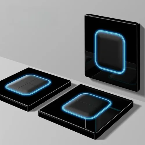 Imagen 1 del producto Interruptor de luz de pared de reinicio de botón de vidrio templado negro con apertura LED, enchufe eléctrico de carga rápida Uk 13A Usb C, 220V