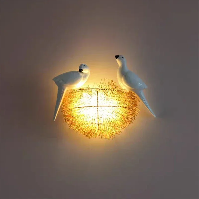 

Gold Bird Nest Led Wall Lamp Modern Home Decor Bedroom Bedside Lamp 3D Birds Wall Sconce for Children Living Room Wall Lights