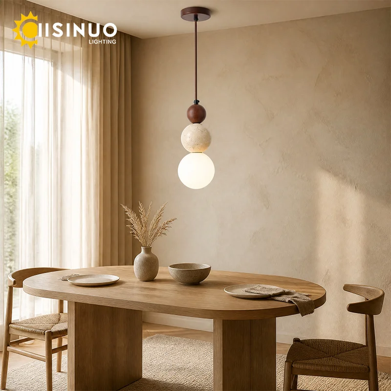 Wabi Sabi Creme Estilo Luminária Pingente Pedra Natural Cabeceira Pequena Droplight LED Decoração de Madeira Luz para Casa Restaurante Bar Corredor