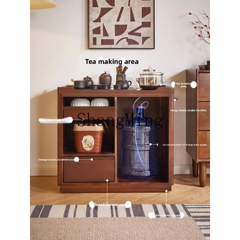 

SM solid wood movable dining side tea cabinet trolley against the wall shelf integrated water bar
