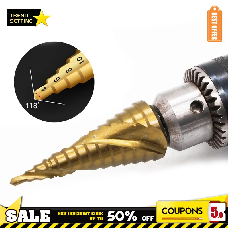 Realmote 3-32 HSS Hex Stepped Drill Bits For Metal Drilling Carpenter Straight Groove/Spiral Shape Hole Saw Tools