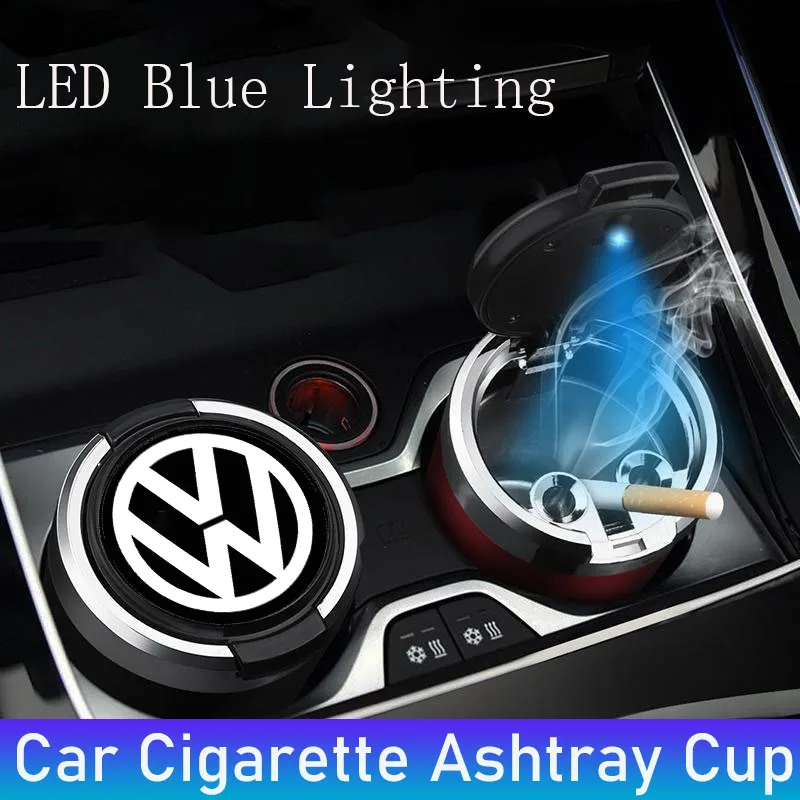 Car ashtray with blue LED light is suitable for Volkswagen RLine GTI Golf Polo GTD Passat Tiguan MK5 TSI Jetta Scirocco Touareg