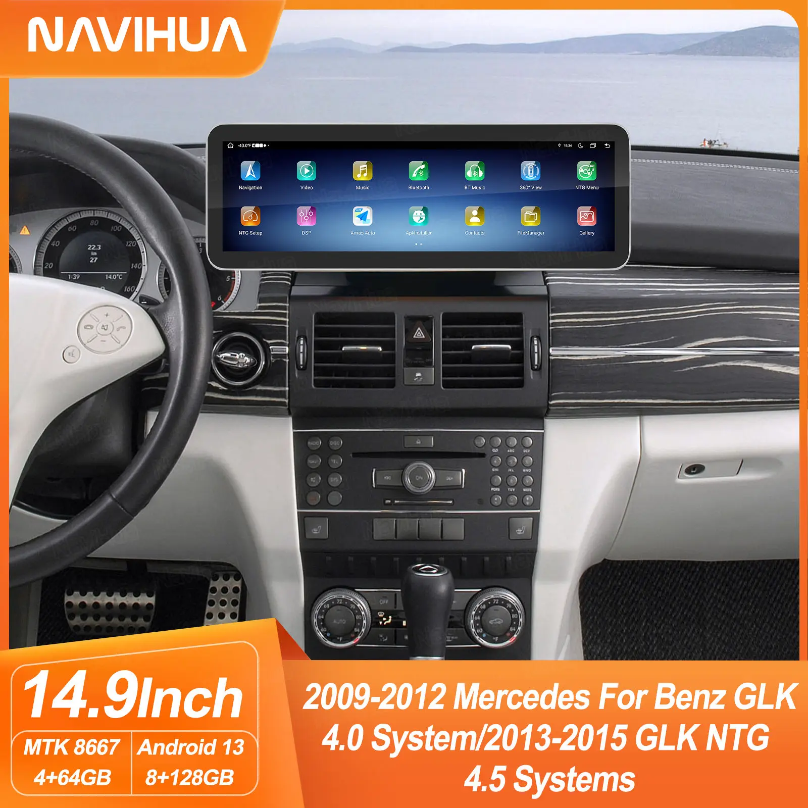 

Navihua for Mercedes-Benz 2009-2012 GLK 4.0/2013-2015 GLK NTG 4.5 System Car DVD Player Android Auto Wireless Carplay