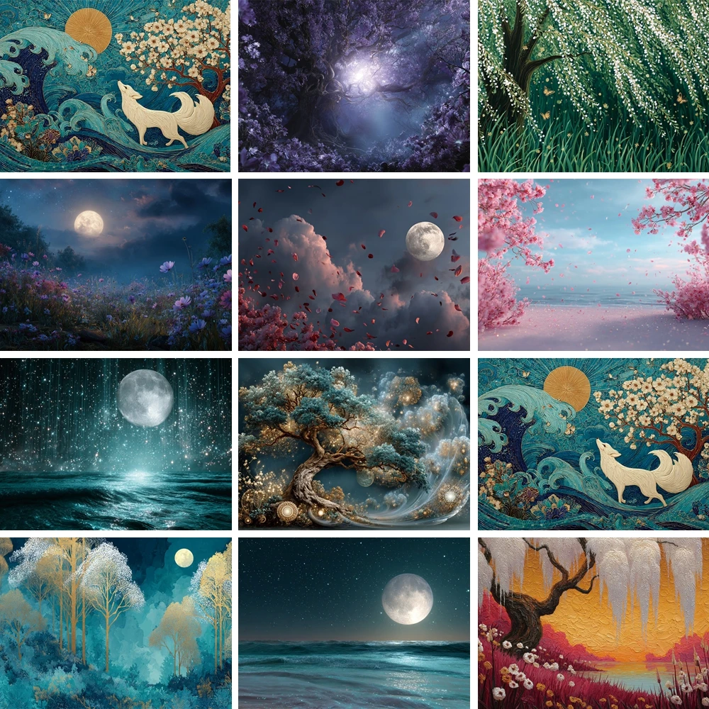 

MOON.QG Misty Photo Background Colorful Mountain Clouds Oil Painting Landscape Backdrops Photography Poster Accessories Shooting