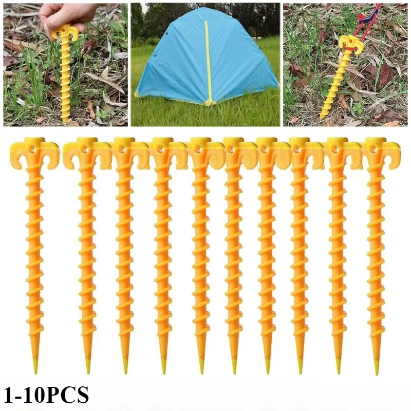 14.5cm Tent Pegs Plastic Tent Stake Ground Nails Screw Thread Nails Rope Outdoor Camping Hiking Equipment Tent Accessories
