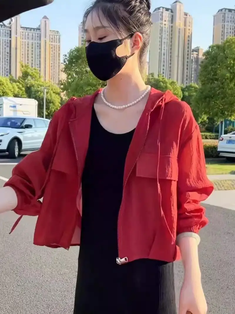 Women's Loose Breathable UV Protection Hat Jacket Transparent Chic Casual Long Sleeve Zipper Closure  Color Daily Wear