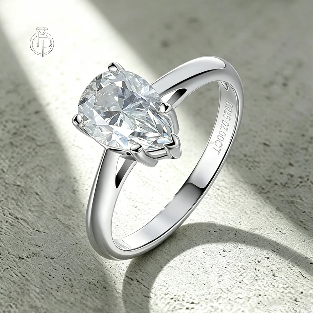 HORRIPAL 2CT Pear Cut Moissanite Ring with GRA Certified 925 Sterling Silver for Women Anniversary Band Luxury Fine Jewelry Sale