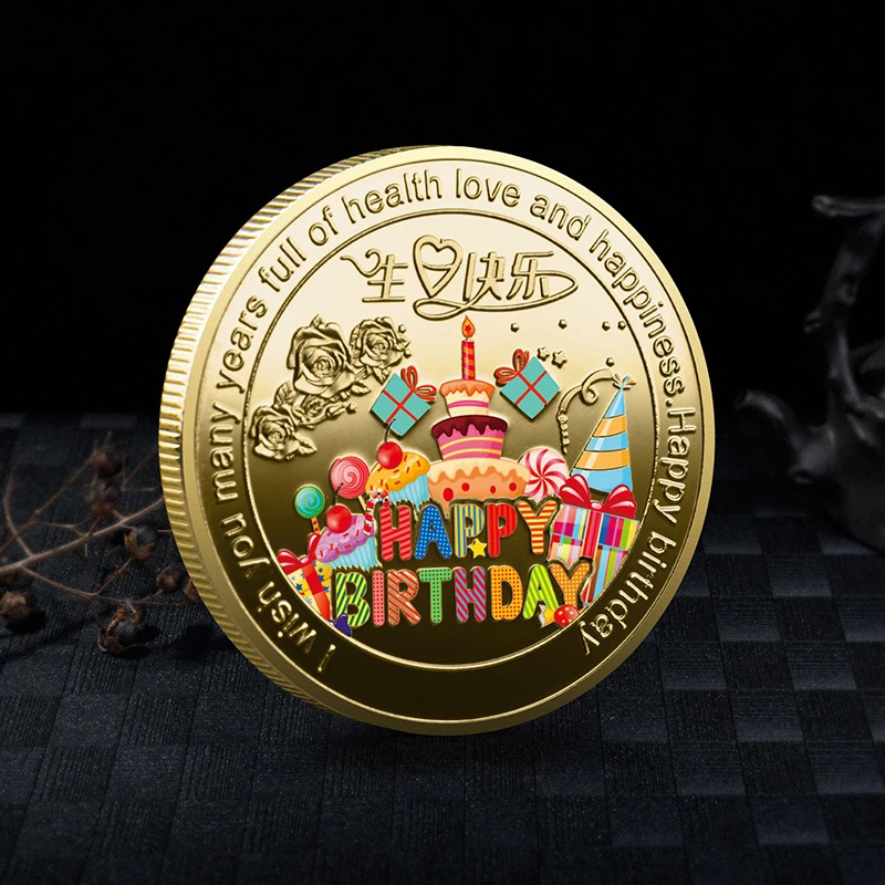 Sammlung Münze Glück Alles Gute zum Geburtstag Gedenkmünzen Alles Gute zum Geburtstag Geschenk Viel Glück und Glück Medaille – Detail 1